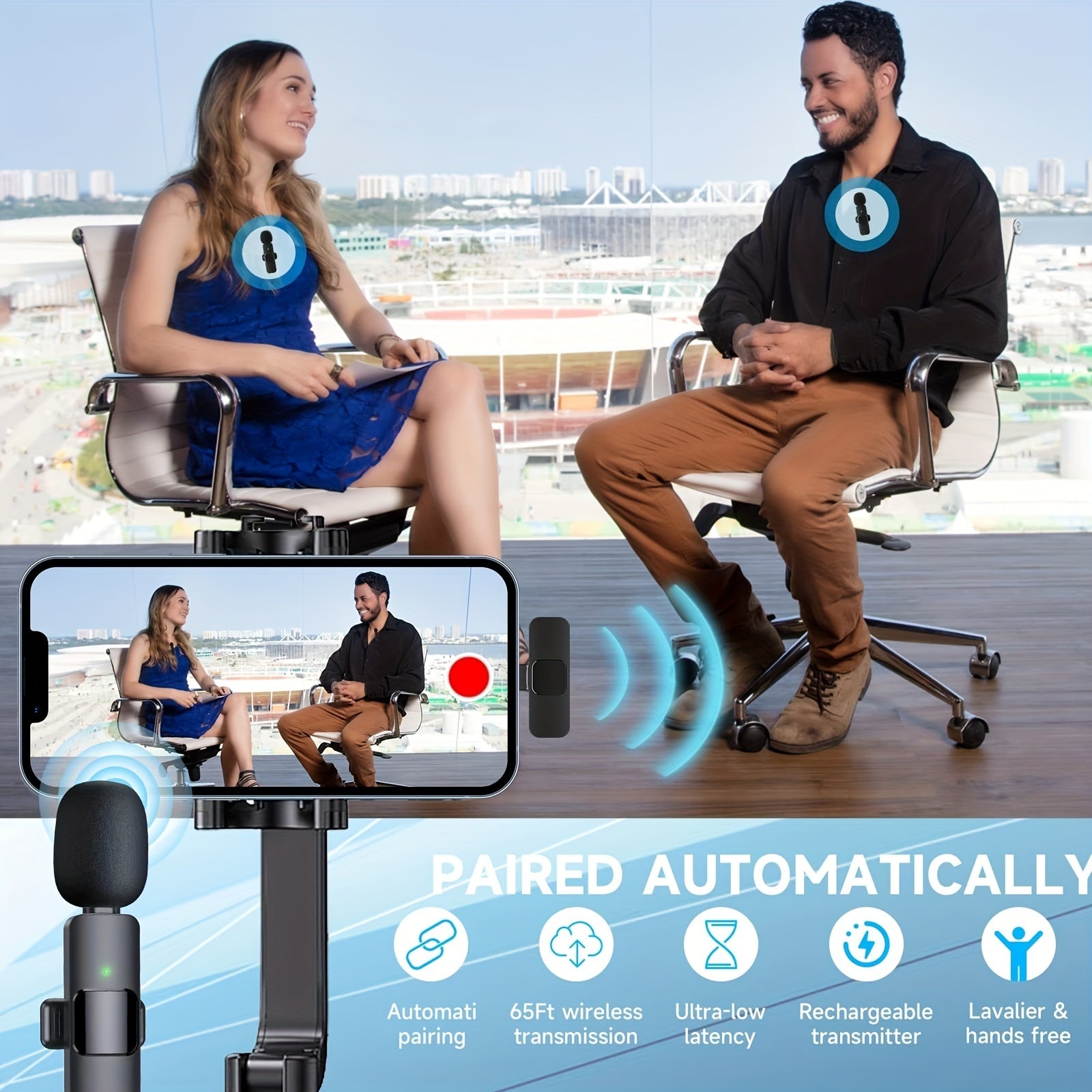 "Wireless Lavalier Lapel Microphone with Type-C receiver for iPhone and iPad"